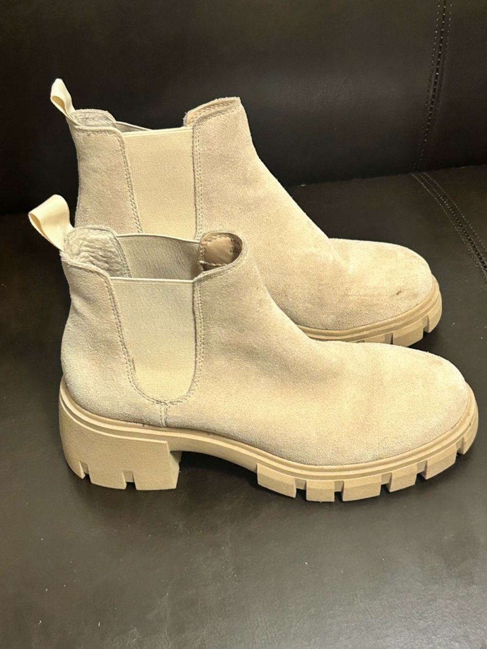Steve Madden Cream Suede Chelsea Lug Sole Booties